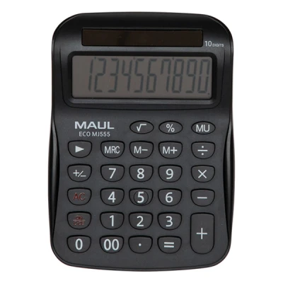 Image of MAUL Eco MJ 555 Calculator, Solar Calculator with 10 Digits Display, Sustainable Made of Recycled Plastic, Standard Functions, Blue Angel Award, Black