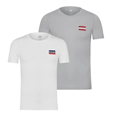 Image of Levi&#039;s Crewneck Graphic TEE 2 PACK Basic Tshirt, Men&#039;s, Size: Medium, Grey/white