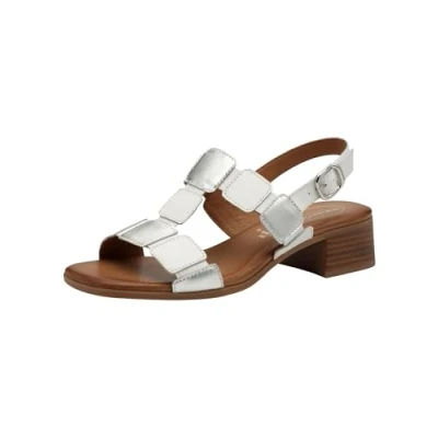 Image of Tamaris COMFORT Damen Sandalen mit Absatz aus Leder verstellbarem Riemen WHITE/SILVER (41)