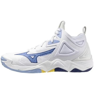 Image of Mizuno WAVE Momentum 3 MID Volleyball shoes, Men&#039;s, Size: 8, White/blue Textile/synthetics