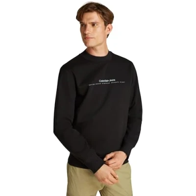 Image of Calvin Klein Jeans Minimal LOGO CREW NECK Sweatshirt, Men&#039;s, Size: XS, Black