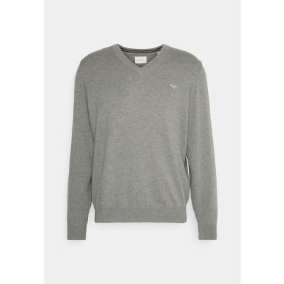 Image of GANT Classic V NECK Jumper, Men&#039;s, Size: Small, Dark grey melange