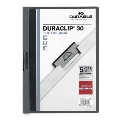 Image of DURACLIP 30 A4 Clip Folder Holds Up to Sheets of Paper Robust Metal Sprung Anthracite Grey Coloured Files