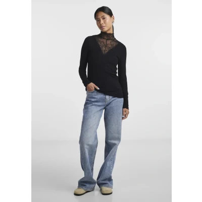 Image of PIECES Women&#039;s Pcsiri Ls T Neck Top Noos Longsleeve Shirt, /Black, XS