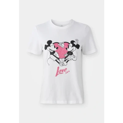 Image of ONLY Women&#039;s Onlmickey Life Reg S/S Valentine Top JRS, bright white, M