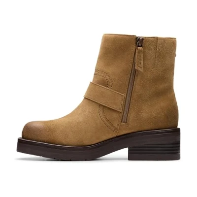 Image of Clarks Rebelle Buckle Platform ankle boots, Women&#039;s, Size: 6.5, Walnut Suede