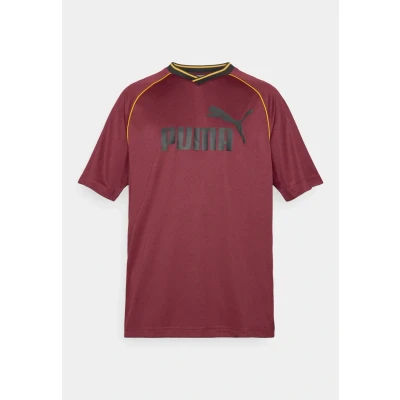 Image of Puma Collared Football Print Tshirt, Men&#039;s, Size: Small, Ruby shimmer