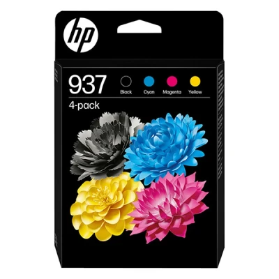 Image of HP 937 (6C400NE) Multipack Original Druckerpatrone, Schwarz + Farben, 1xSchwarz, 1xCyan, 1xMagenta, 1xGelb fur OfficeJet Pro 9720e; 9730e All in One Großformatdrucker; 91xx Drucker