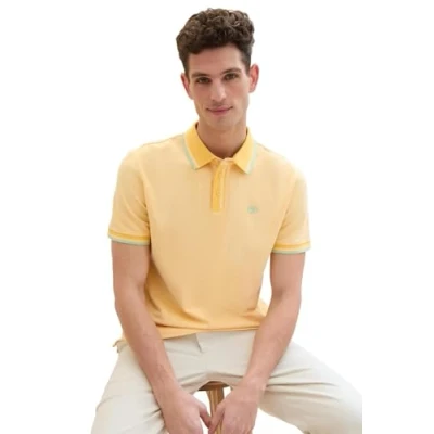 Image of TOM Tailor Polo shirt, Men&#039;s, Size: Large, White sunny yellow twotone