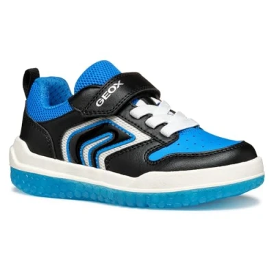 Image of Geox Light UP Buzzerlight BOY Trainers for kids, Size: 11K, Black/light blue Imitation leather/ textile