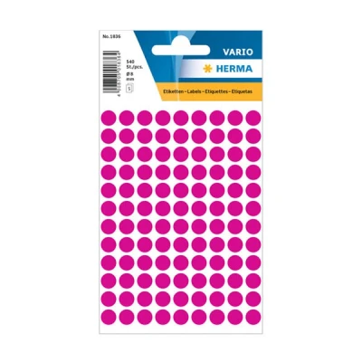 Image of HERMA Dot Stickers Pink, 540 Labels, Ø 8 mm, 108 Labels per Sheet, Self Adhesive Round Colour Stickers, Blank Marking Dots, Sticky Circle for Color Coding Calendar