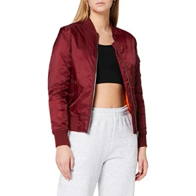 Image of Urban Classics Women&#039;s Ladies Basic Bomber Jacket, Burgundy, S