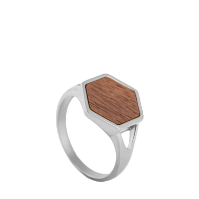 Image of Blackskies Lignum WOOD Ring, Men&#039;s, Size: 59, Silver coloured