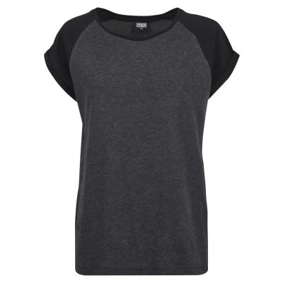Image of Urban Classics Contrast Raglan Print Tshirt, Women&#039;s, Size: 3XL, Charcoal/black