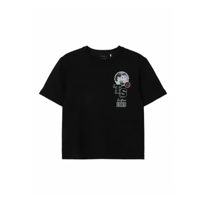Image of Name it Nkmtobobbi NREG BOX Print Tshirt for kids, Size: 7 8y, Black
