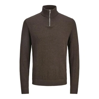 Image of JACK &amp; JONES Men&#039;s Jjeemil Knit Half Zip Noos Jumper, Mulch/Detail: Twist, S