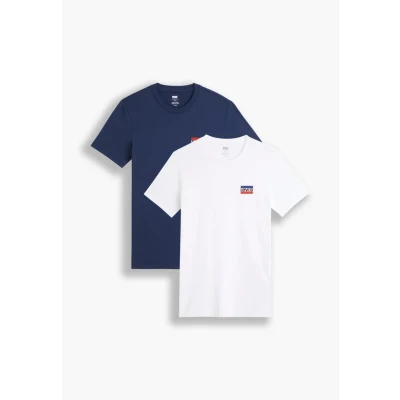 Image of Levi&#039;s Crewneck Graphic 2 PACK Basic Tshirt, Men&#039;s, Size: Small, White/blue