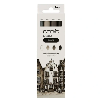 Image of Copic Ciao Shade Set Dark Warm Grey, 3 Twin Markers with One Medium and Brush Tip, Includes Multiliner Grey 0.5 mm