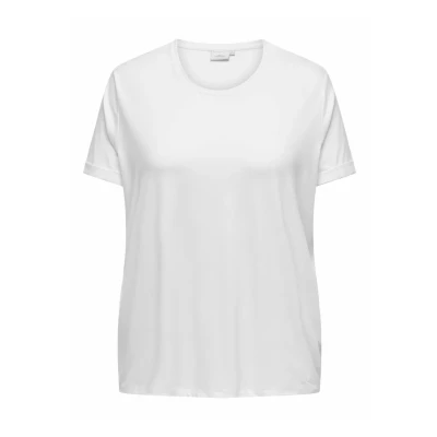 Image of ONLY Carmakoma Normal Geschnitten Rundhals Umgeschlagene ÄRMELBÜNDCHEN Basic Tshirt, Women&#039;s, Size: S 14/16, White