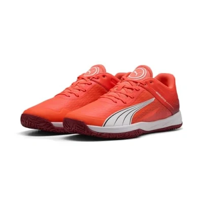 Image of Puma Unisex&#039;s Accelerate Turbo Indoor Court Shoe, Glowing Red White Dark Crimson Black, 4 UK