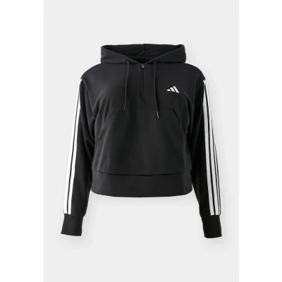 Image of adidas Sportswear Essentials 3 Stripes Quarterzip PLUS SIZE Hoodie, Women&#039;s, Size: 20 22, Black/white