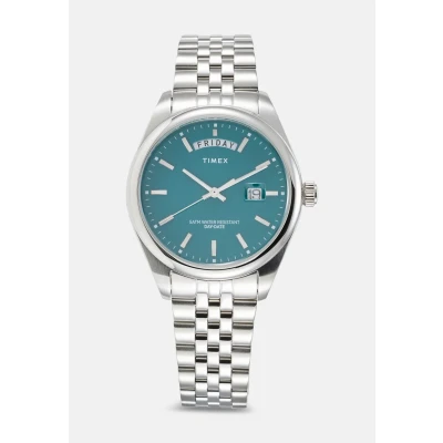 Image of Timex Legacy DAY DATE Unisex Watch sillvercoloured/deep ocean, Size: One Size, Sillver coloured/deep ocean