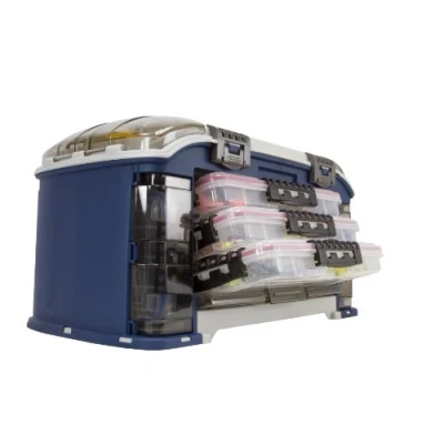 Image of Plano Elite Series Angled Tackle System, Molded Storage Box, Includes 7 StowAway Utility Boxes, Premium for Fishing Gear and Accessories, Waterproof Case, Blue/Off White