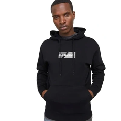 Image of Jack &amp; Jones Jjecorp Graphic HOOD Sweatshirt, Men&#039;s, Size: XS, Black
