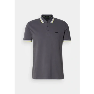 Image of BOSS Men&#039;s Paddy Cotton Pique Polo Shirt with Logo at Bottom of Collar, 029dark grey, XS