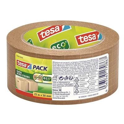 Image of tesapack Paper ULTRA Strong ecoLogo Recycling Friendly Packing Tape Fiberglass Reinforced, with Extra Adhesive Force Made from FSC Certified Raw Materials 25 m x 50 mm