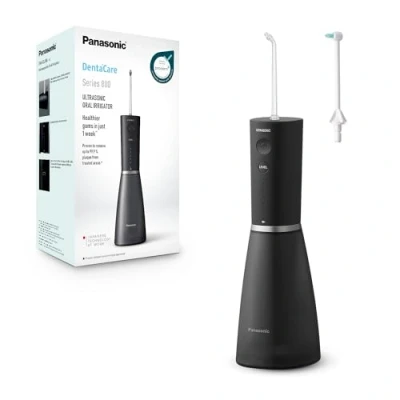 Image of Panasonic Series 800 Ultrasonic Oral Irrigator EW DJ86 K511, Water Flosser for Teeth, 200ml, 1 &amp; Orthodontic Nozzle, 5 Pressure Settings, Travel Accessory, USB C Charging, Black