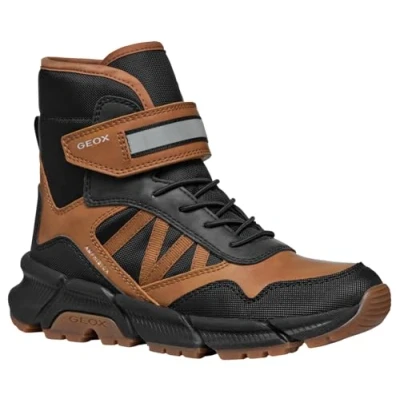 Image of Geox Flexyper PLUS BOY Winter boots for kids, Size: 2.5, Tobacco/black Imitation leather/ textile
