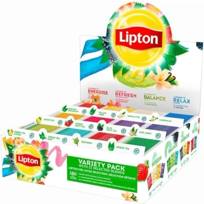 Image of Lipton, Relaxation Selection, Tea and Infusion Set, 12 Different Tastes, Green Tea, Black Infusions, Cold or Hot Infusion, 1 Box of 180 Sachets