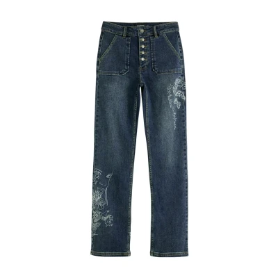 Image of Desigual Embroidered WITH Square Pockets Straight leg jeans, Women&#039;s, Size: 6, Blue