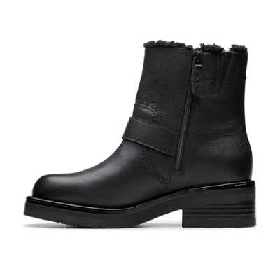 Image of Clarks Rebelle Buckle Platform ankle boots, Women&#039;s, Size: 5, Black Leather