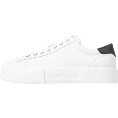 Image of Tommy Jeans Foxing Flatform Trainers, Women&#039;s, Size: 7, Ecru/black Leather/synthetics