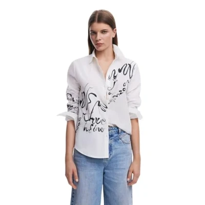 Image of Desigual INK Letter Buttondown blouse, Women&#039;s, Size: 16, White