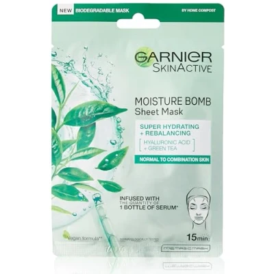 Image of Garnier Moisture Bomb Green Tea Hydrating Face Sheet Mask for Combination Skin 32g