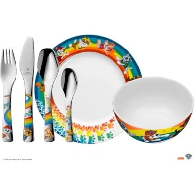 Image of WMF Paw Patrol Children&#039;s Crockery Set 6 Pieces with Cutlery Stainless Steel from 3 Years Polished Cromargan Dishwasher Safe