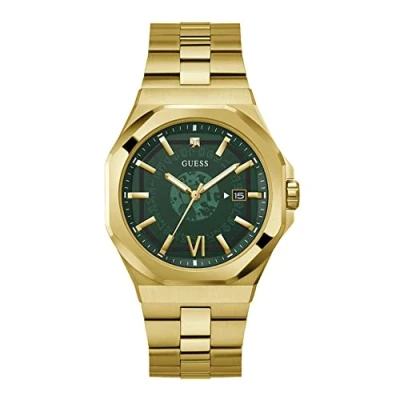 Image of Guess Men&#039;s 42mm Watch Black Strap Dial Case, Gold, Modern