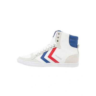 Image of Hummel Slimmer Stadil Hightop trainers, Size: 3.5, White/blue/red Leather and textile