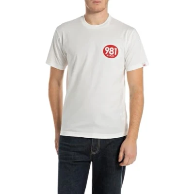 Image of Replay Racer LOGO Print Tshirt, Men&#039;s, Size: Small, Natural white