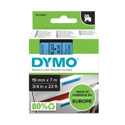 Image of DYMO Authentic D1 Labels Black Print on Blue Tape 19 mm x 7 m Self Adhesive for LabelManager Label Makers Made in Europe