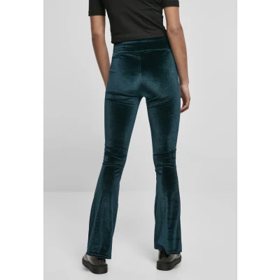 Image of Urban Classics Ladies HIGH Waist Velvet BOOT CUT Leggings Trousers, Women&#039;s, Size: 5XL, Teal