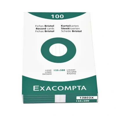 Image of Etui de 100 fiches bristol blanc ligne non perfore 125x200mm