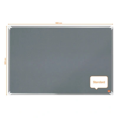 Image of Nobo Felt Notice Board, 900 x 600 mm, Aluminium Trim, Corner Wall Mounting, Premium Plus, Grey, 1915195