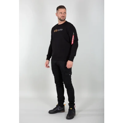 Image of Alpha Industries Label Sweater Sweatshirt, Size: XS, Black