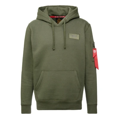 Image of ALPHA INDUSTRIES Men&#039;s Back Hoody Foil Print Sports, Dark Olive, S