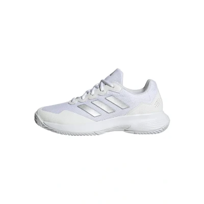 Image of adidas Performance Gamecourt 2 Multicourt tennis shoes cloud white silver metallic white, Women&#039;s, Size: 9.5 Synthetics/textile