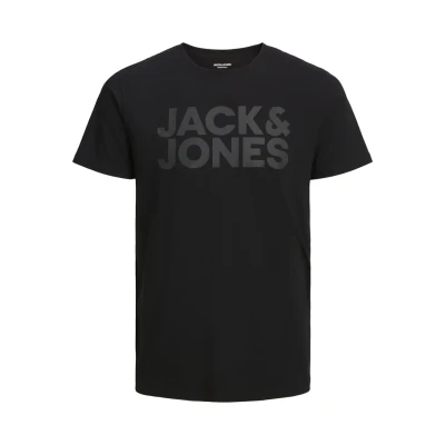 Image of JACK &amp; JONES Men&#039;s T Shirts Short Sleeve Designer O Neck Tee Top, Size S to 2XL, Black/Fit:slim/Large Print/Black,